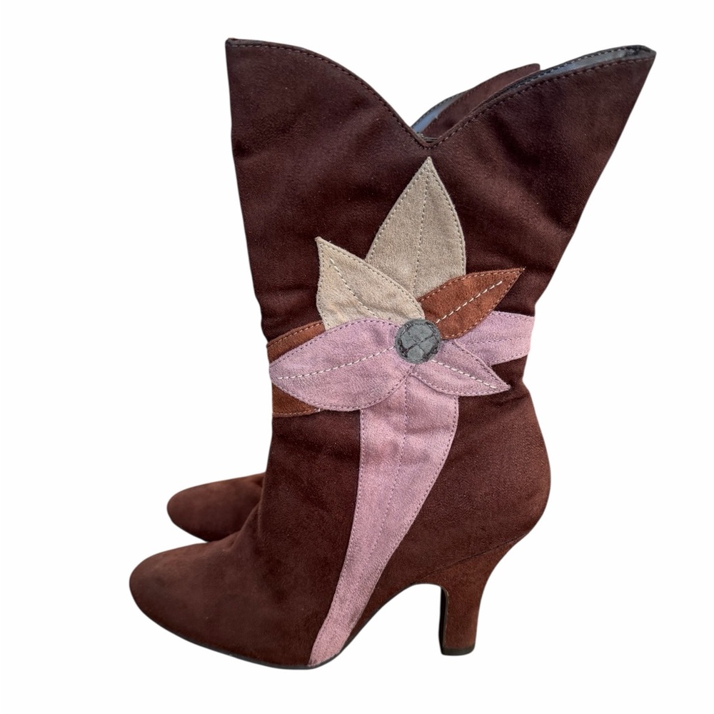Boho Y2K Floral Festival Western Brown and Pink Suede‎ Women's Boots